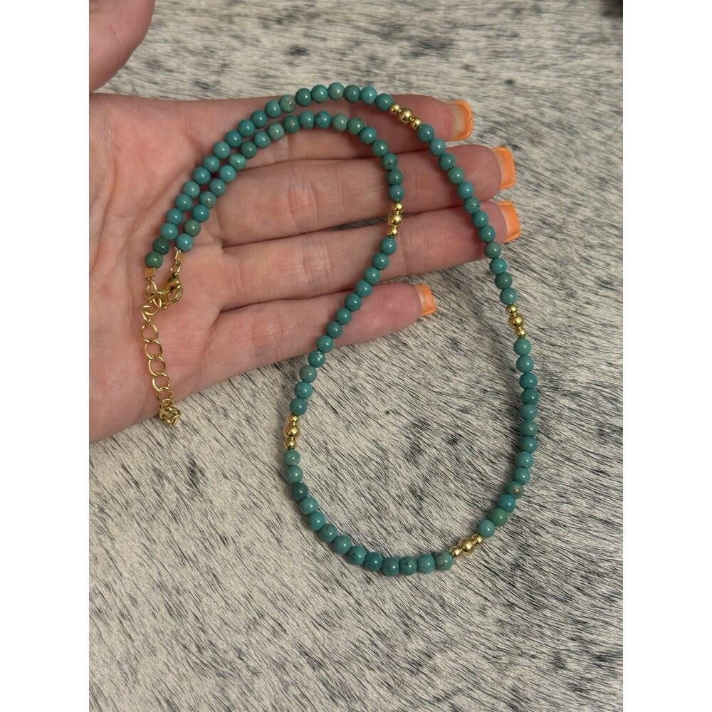 Native Sterling 925 Gold Beaded Navajo Pearl Turquoise Round Necklace 16”-18”